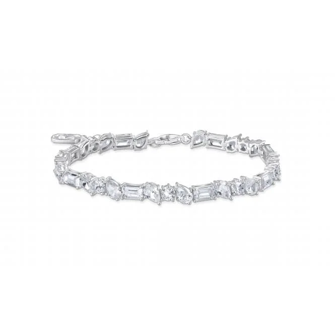 Fine dot bangles-Sterling Silver White 31 Zirconia Stones Tennis Bracelet A2144-051-14