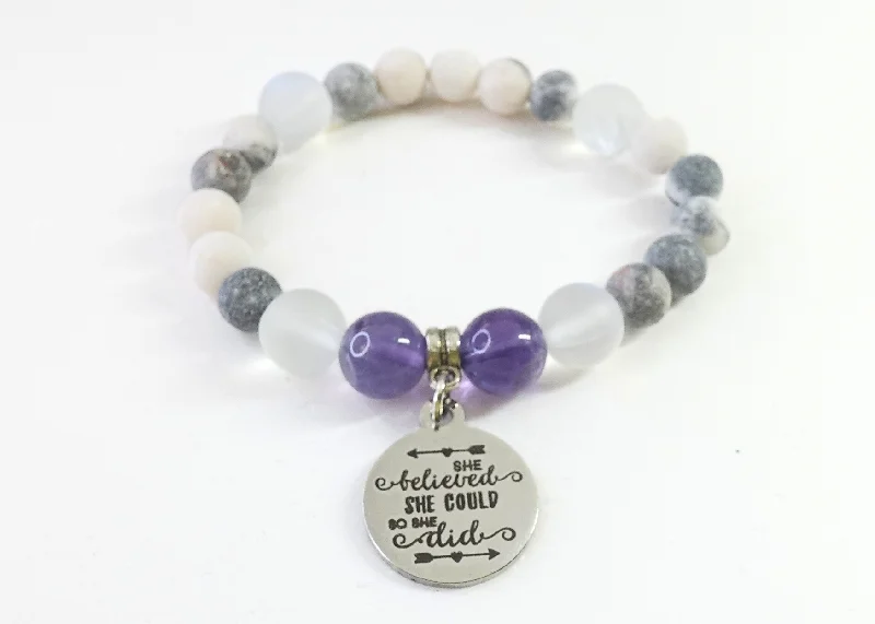 Ocean bead bangles-She Believed She Could So She Did Classic Charm Bracelet Amethyst