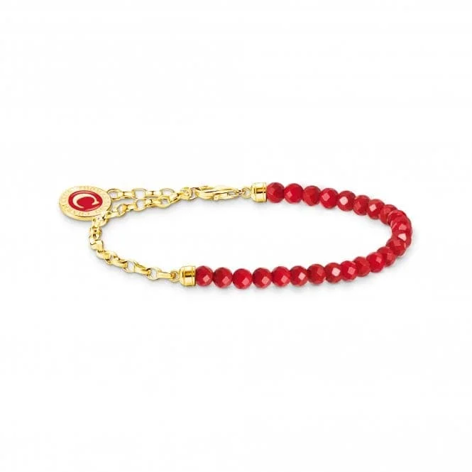 Gem strand bracelets-Charmista Sterling Silver Gold Plated Enamel Red Bracelet A2130-427-10