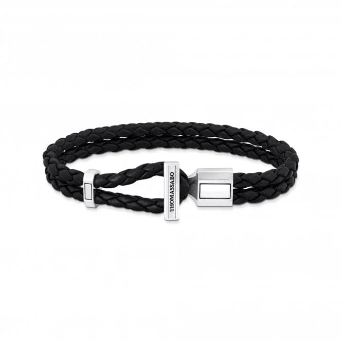 Fine wing bangles-Sterling Silver Double Braided Black Leather Bracelet A2148-682-11