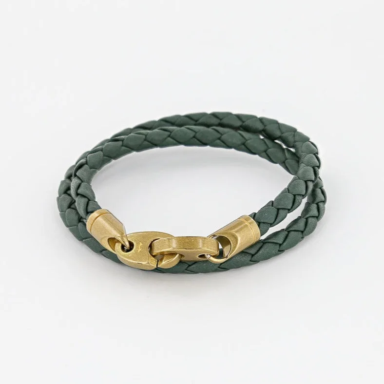 Slip knot bangles-Journey Double Wrap Leather Bracelet with Matte Brass Brummels