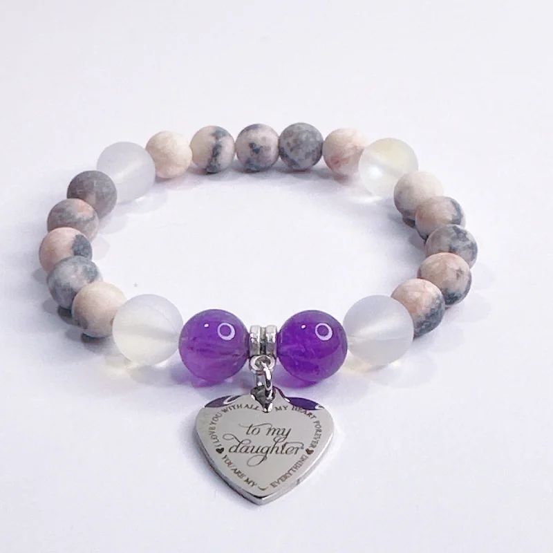 Ripple shape bracelets-To my Daughter Classic Charm Bracelet Amethyst