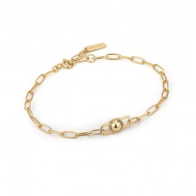 Shiny bead bangles-Gold Orb Link Chunky Chain Bracelet B045-02G