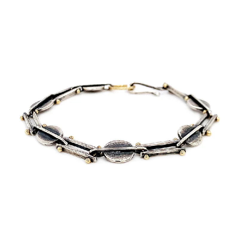 Fine dot bangles-Yellow Gold & Sterling Silver Bracelet - "Desert Deco"