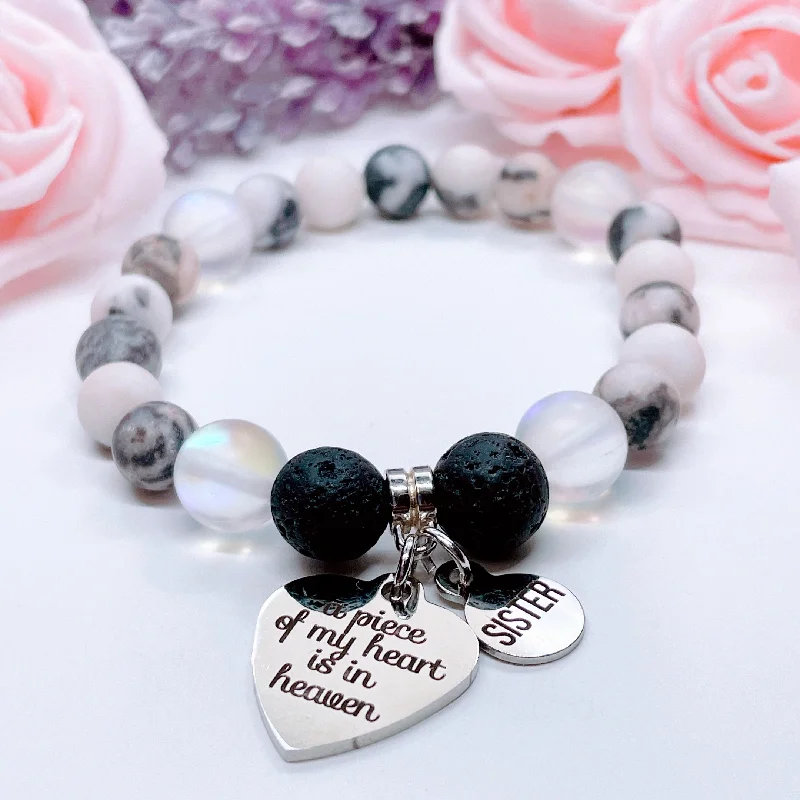 Solid stone bracelets-Sister: A Piece of my Heart is in Heaven Classic Charm Bracelet Lava