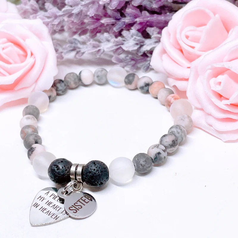 Fine star bracelets-Sister: A Piece of my Heart is in Heaven Heart Companion Charm Bracelet Lava