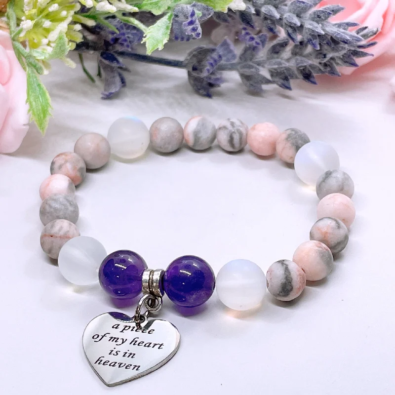 Bright diamond bracelets-A Piece of my Heart is in Heaven Classic Charm Bracelet Amethyst