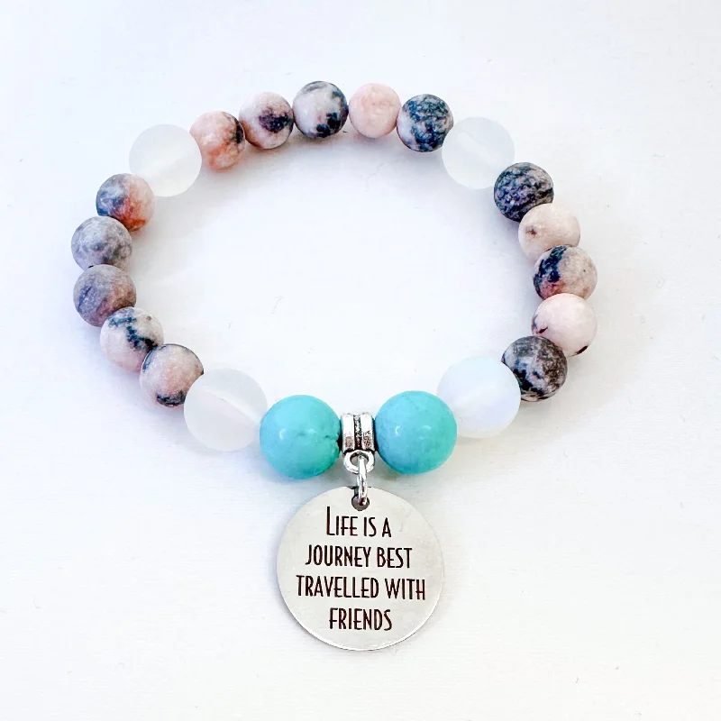 Onyx bracelets-Life is a Journey Best Traveled with Friends Classic Charm Bracelet Turquoise