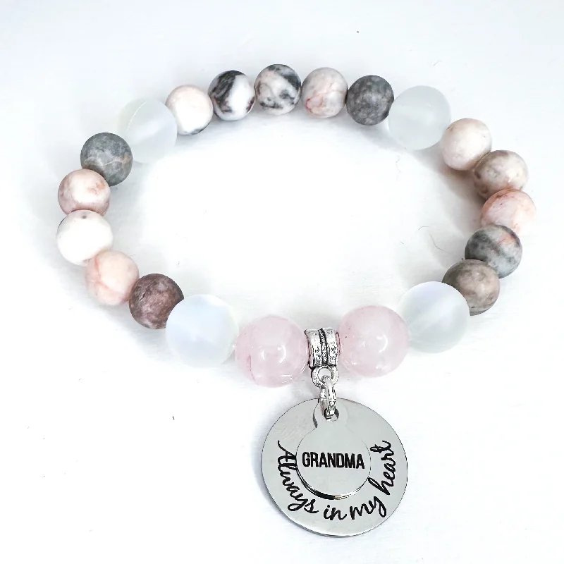 Fine stack bracelets-Grandma: Always in my Heart Classic Charm Bracelet Rose Quartz