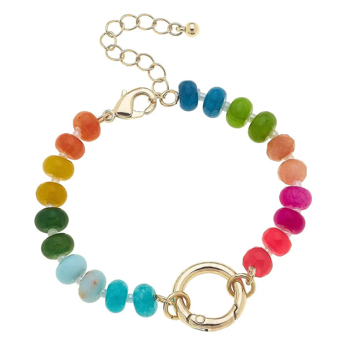 Shiny modern bracelets-Lucy Gemstone Beaded Charm Bracelet Base in Rainbow Multi (Ships 2-3 Weeks)