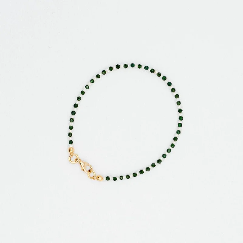 Fine stack bracelets-Mini Pearl and Green Onyx Bracelet