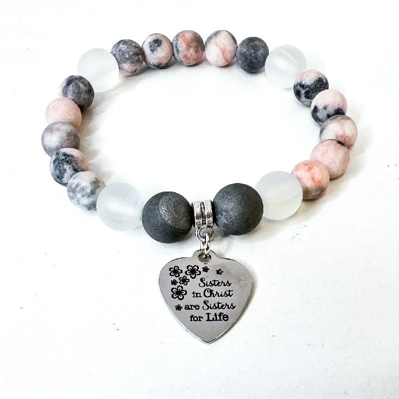 Soft wood bracelets-Sisters in Christ Classic Charm Bracelet Druzy