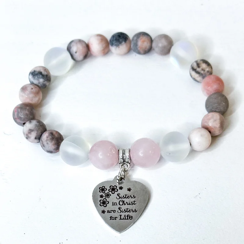 Ripple shape bangles-Sisters in Christ Classic Charm Bracelet Rose Quartz