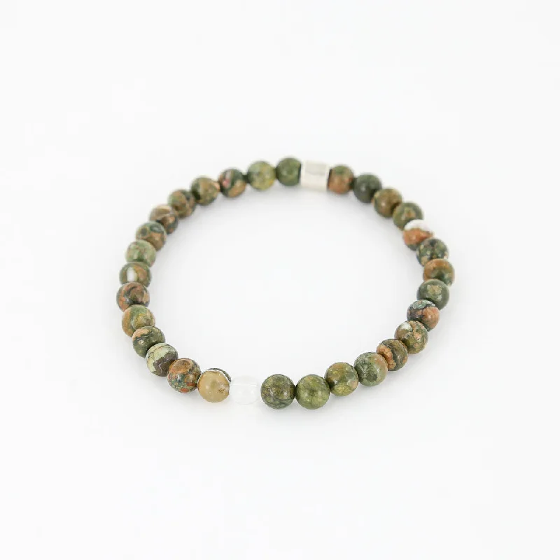 Bead edge bangles-Men's Rayminder UV Awareness Bracelet in 6mm Rhyolite Jasper