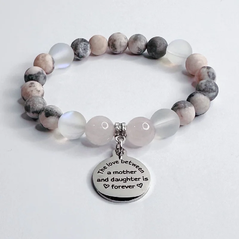 Multi-bead bangles-The Love Between a Mother & Daughter Classic Charm Bracelet Rose Quartz