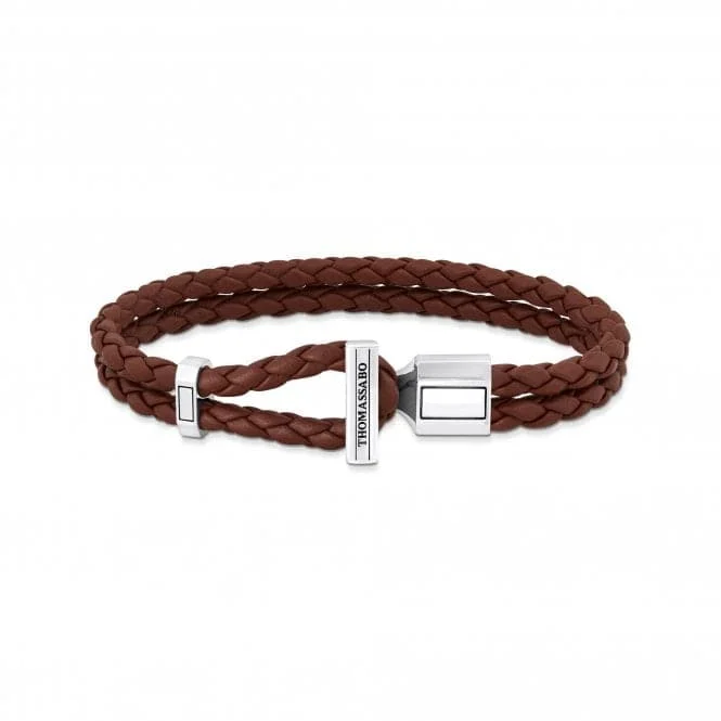 Bead edge bangles-Sterling Silver Double Braided Brown Leather Bracelet A2148-682-2