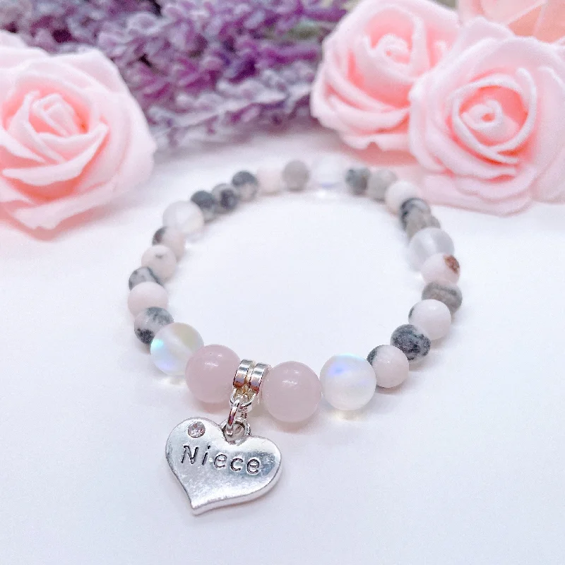 Open frame bracelets-Niece Heart Companion Charm Bracelet Rose Quartz