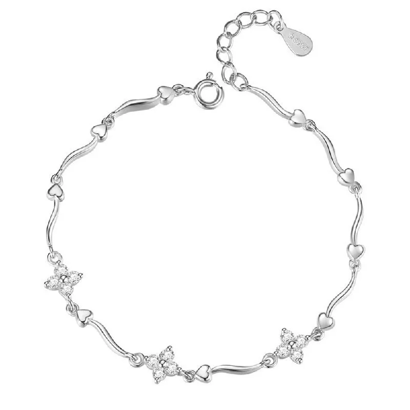 Shiny link bangles-Silver Flower On Vine Bracelet