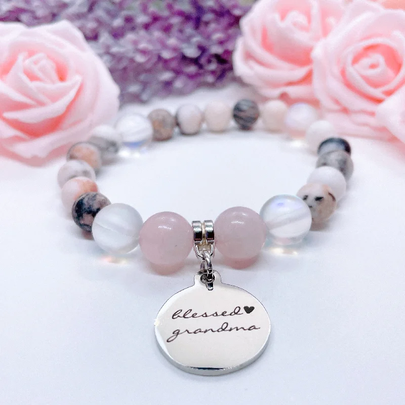 Gem heap bracelets-Blessed Grandma Classic Charm Bracelet Rose Quartz