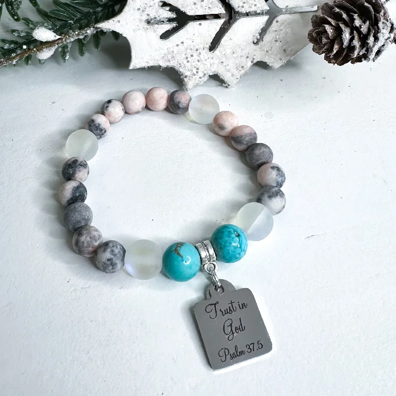 Stacked chain bracelets-2024 Ltd. Edition Holiday Classic Charm Bracelet "Trust in God" Turquoise