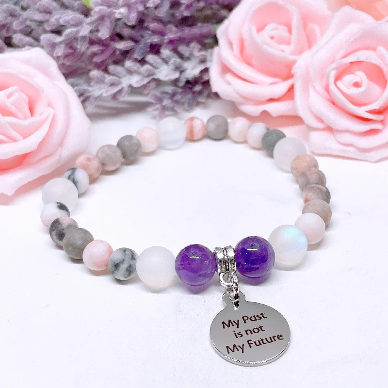 Curved art bracelets-My Past is Not My Future Companion Charm Bracelet Amethyst