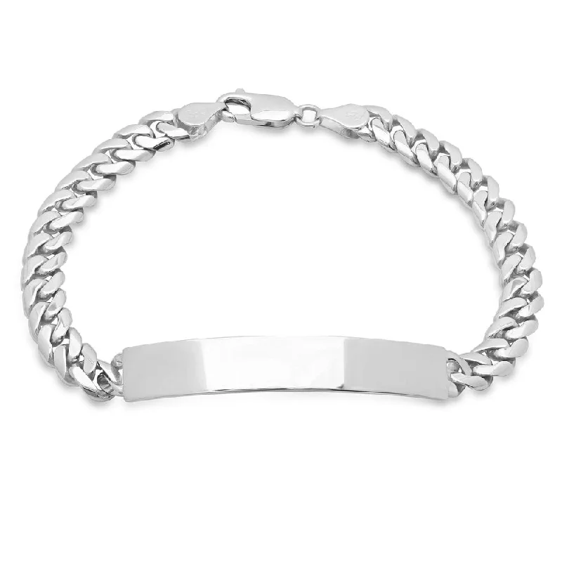 Solid geometric bangles-Sterling Silver 6.5 mm Cuban Link ID Bracelet (7-9 Inch)