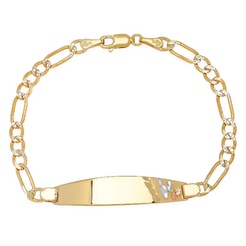 Shiny cuff bracelets-14K Gold 100 Pave Figaro Ladies Oval ID Bracelet