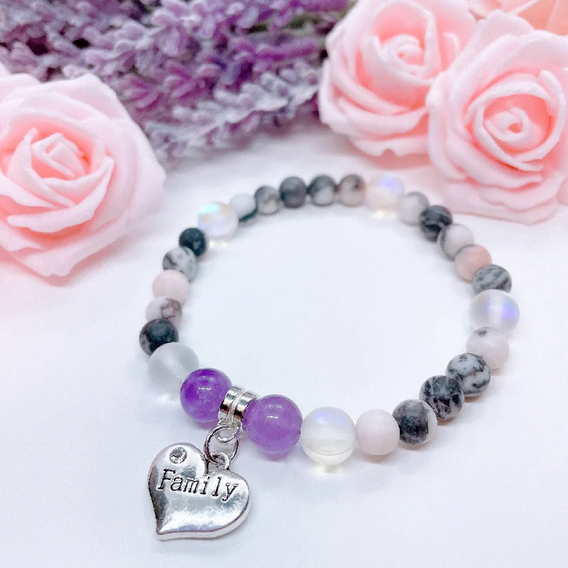 Braided thread bracelets-Family Heart Companion Charm Bracelet Amethyst