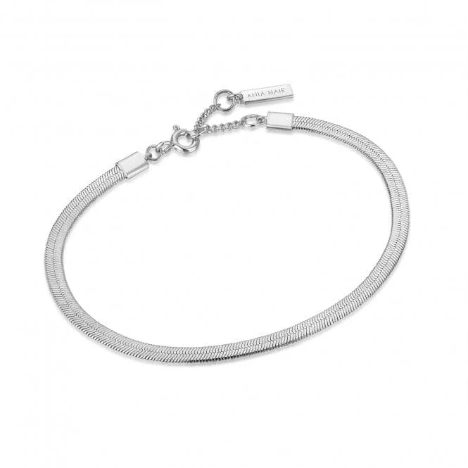 Pine grain bangles-Silver Flat Snake Chain Bracelet B046-01H