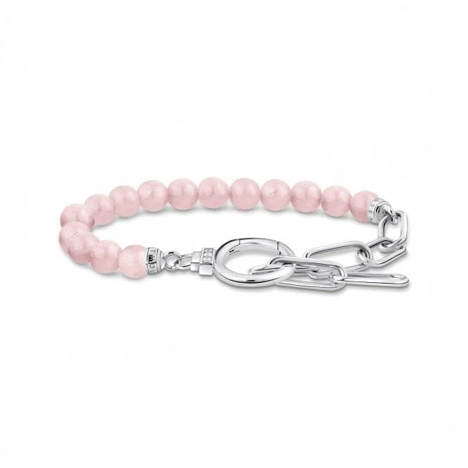 Braided thread bracelets-Sterling Silver Rose Quartz Link Chain Elements Bracelet A2134-035-9