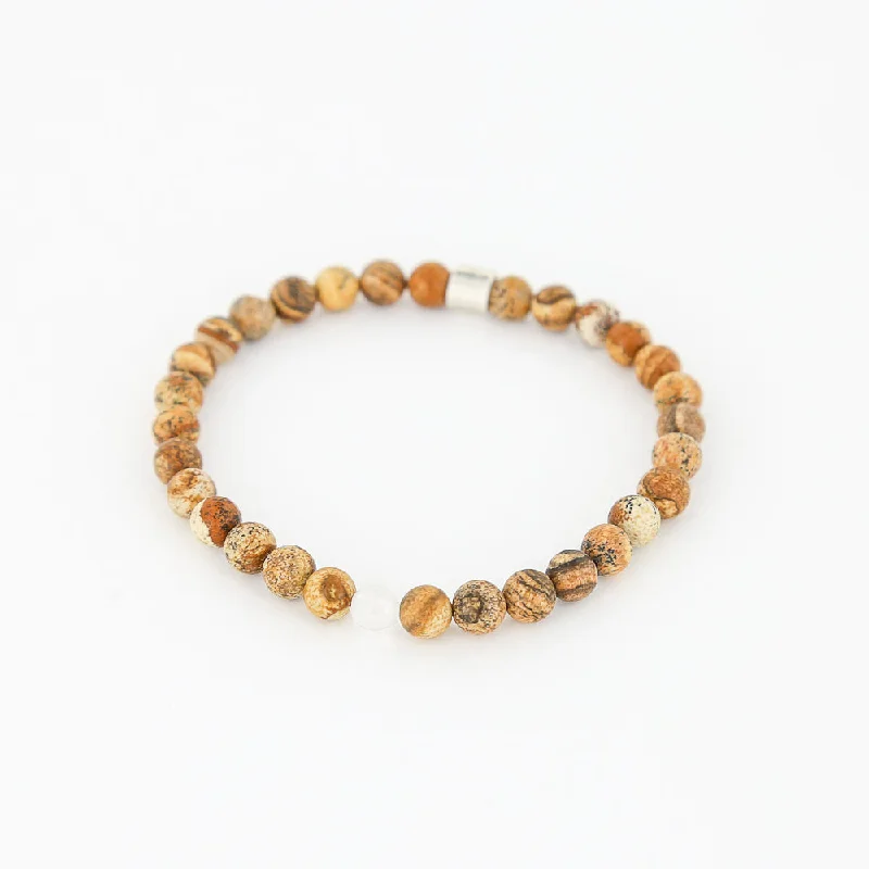 Lapis bead bracelets-Men's Rayminder UV Awareness Bracelet in 6mm Frosted Picture Jasper