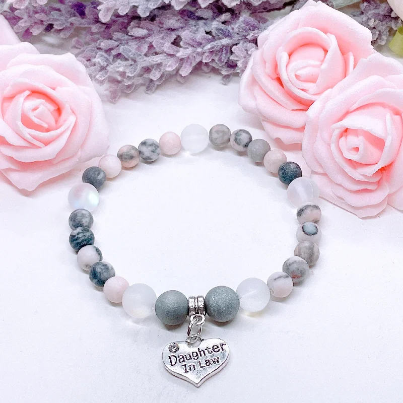 Owl motif bangles-Daughter In Law Heart Companion Charm Bracelet Druzy