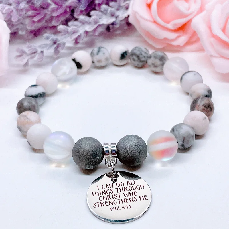 Bright diamond bracelets-I Can Do All Things Through Christ Who Strengthens Me Classic Charm Bracelet Druzy