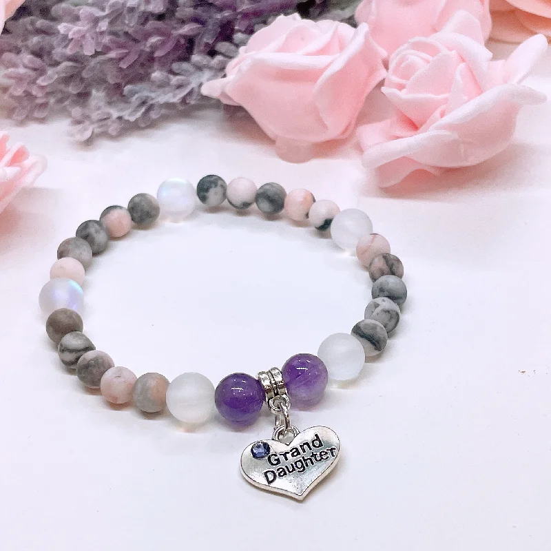 Wolf motif bracelets-Granddaughter Heart Companion Charm Bracelet Amethyst