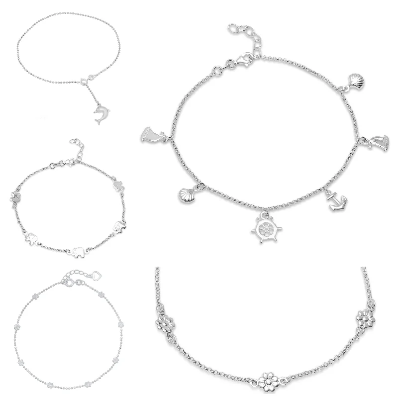 Bead edge bangles-Sterling Silver Anklet Bracelets Collection