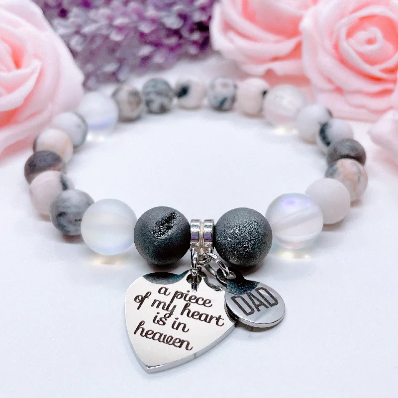 Thai tile bracelets-Dad: A Piece of my Heart is in Heaven Classic Charm Bracelet Druzy