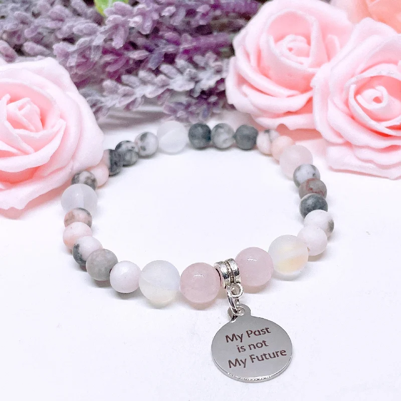 Aged flair bracelets-My Past is Not My Future Companion Charm Bracelet Rose Quartz