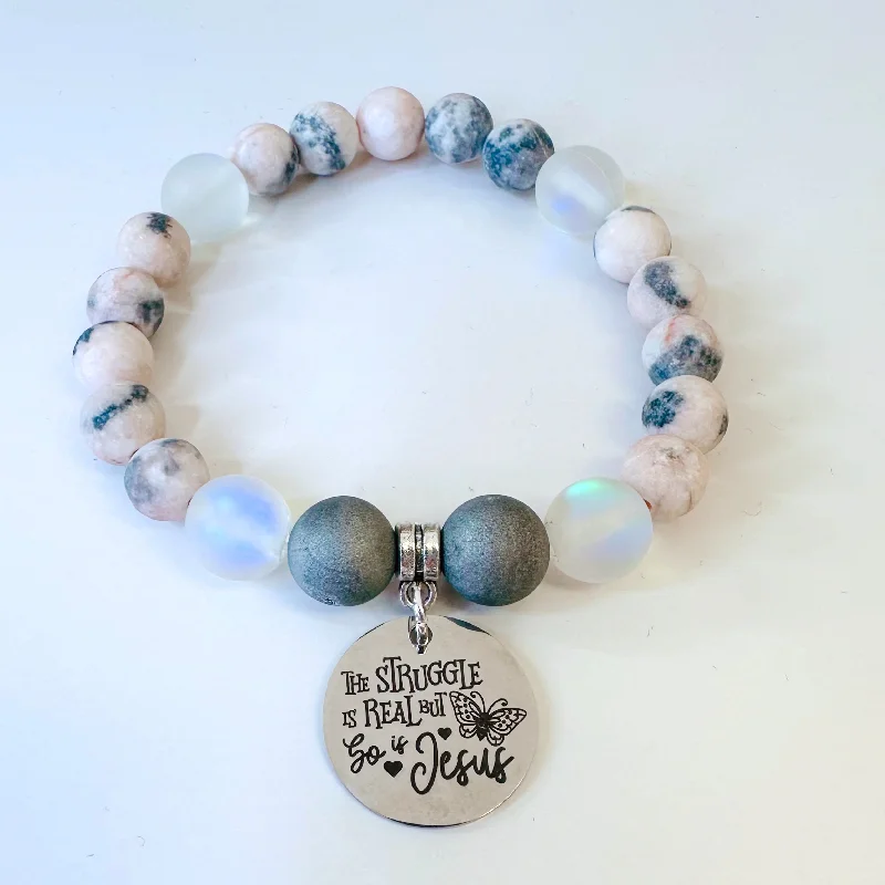 Flat letter bangles-The Struggle is Real and So is Jesus Classic Charm Bracelet Druzy