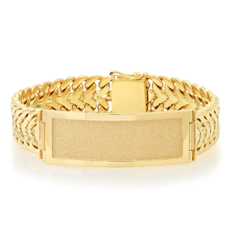 Solid geometric bangles-14k Yellow Gold 15 mm Arrow Link ID Bracelet Inch