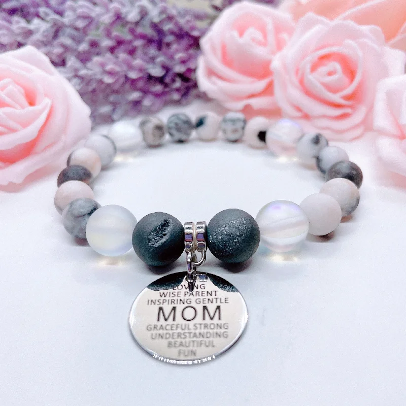 Stacked chain bracelets-Mom Sentiments Classic Charm Bracelet Druzy