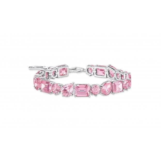 Sun theme bracelets-Sterling Silver Pink Zirconia Stones Bracelet A2140-051-9