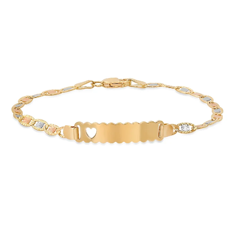 Thread wrap bracelets-14K Tri-color Gold Heart Marina Link ID Bracelet