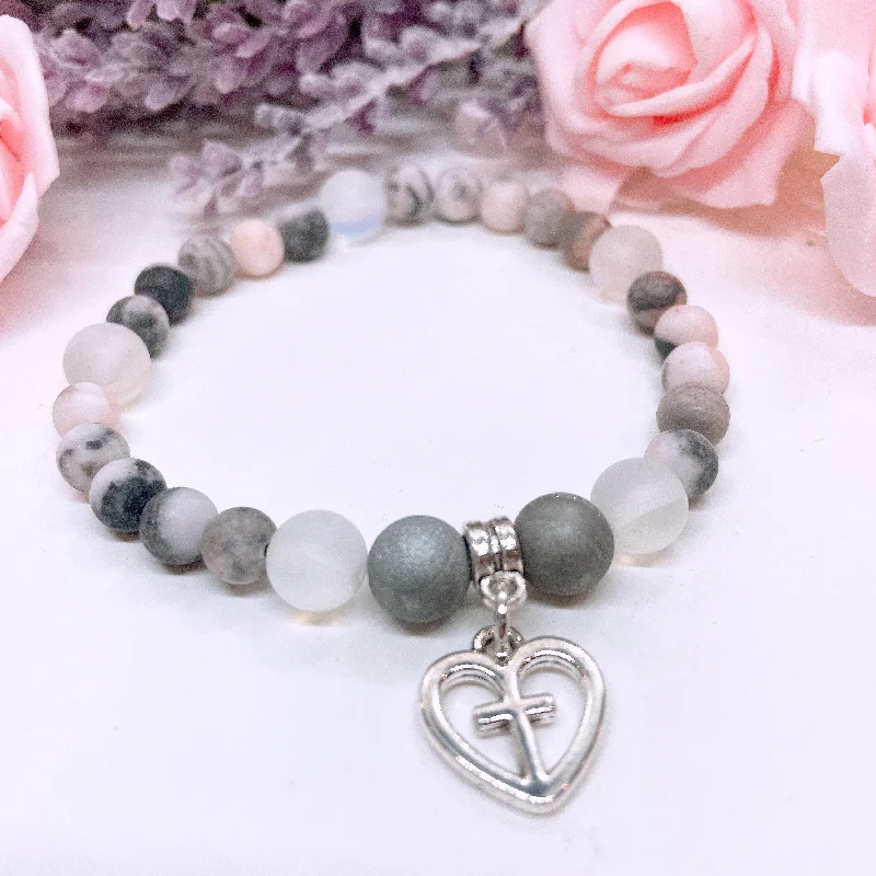 Mixed metal bracelets-Faithful Heart Companion Charm Bracelet Druzy