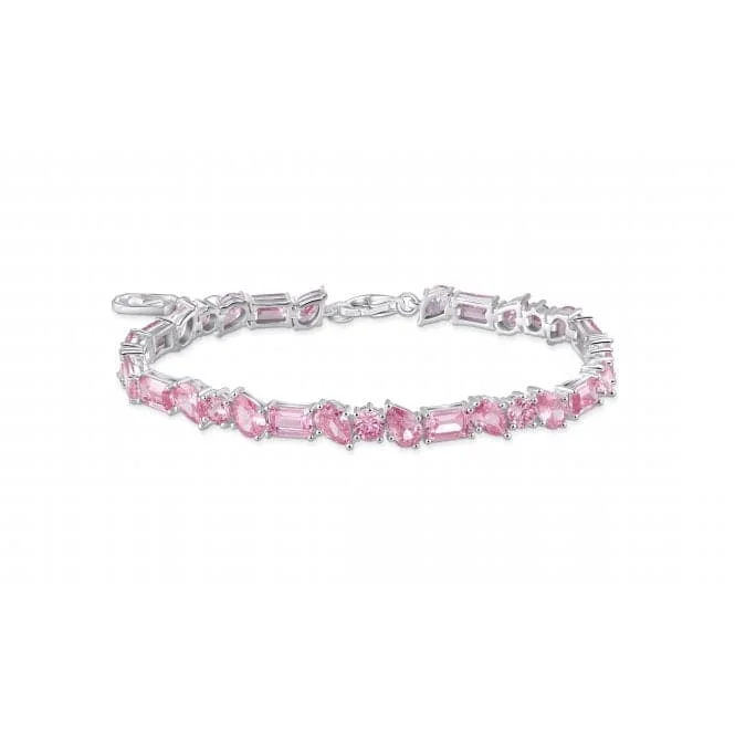 Fine stack bracelets-Sterling Silver Pink 31 Zirconia Stones Tennis Bracelet A2144-051-9