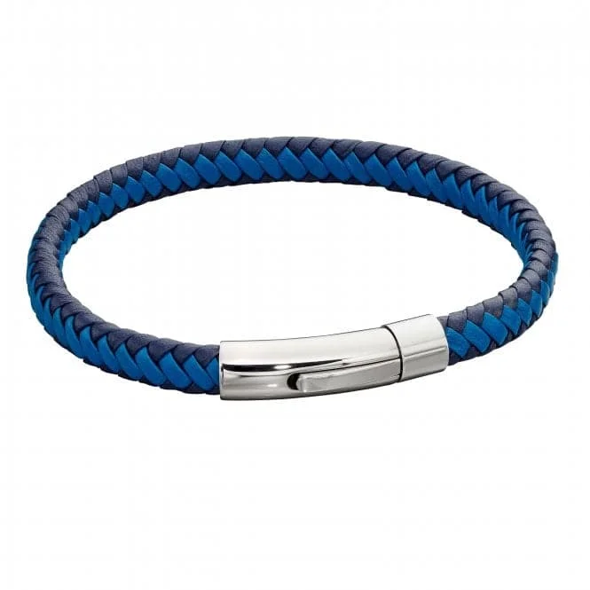 Aged flair bracelets-Mens Woven Blue Leather Clip Clasp Bracelet B5275