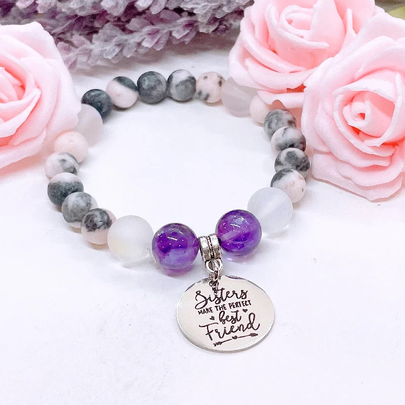 Fine star bracelets-Sisters Make the Perfect Best Friend Classic Charm Bracelet Amethyst