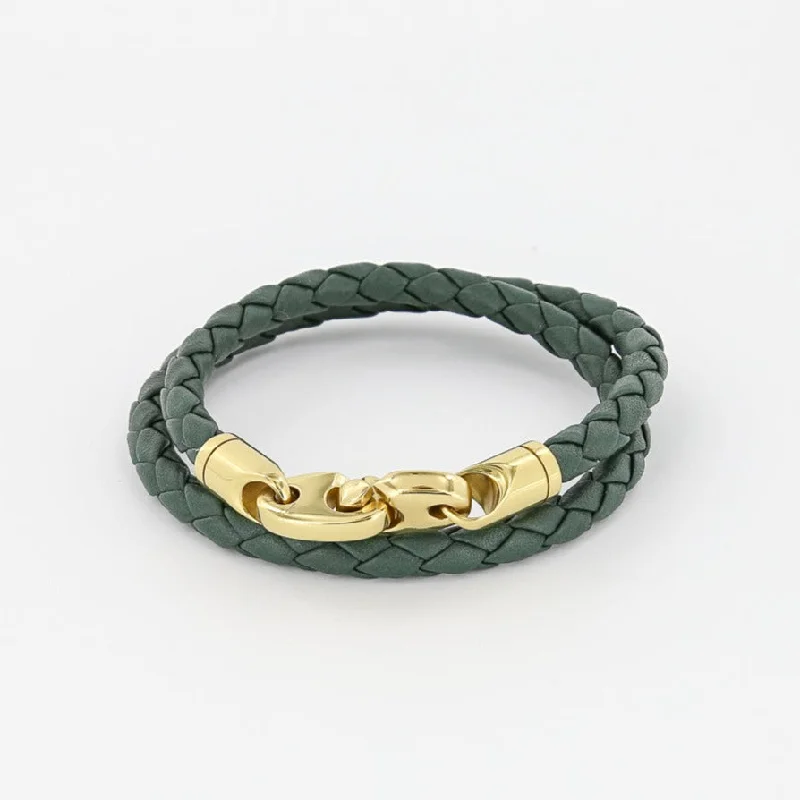 Pine grain bangles-Endeavour Leather Double Wrap Bracelet with Polished Brass Brummels