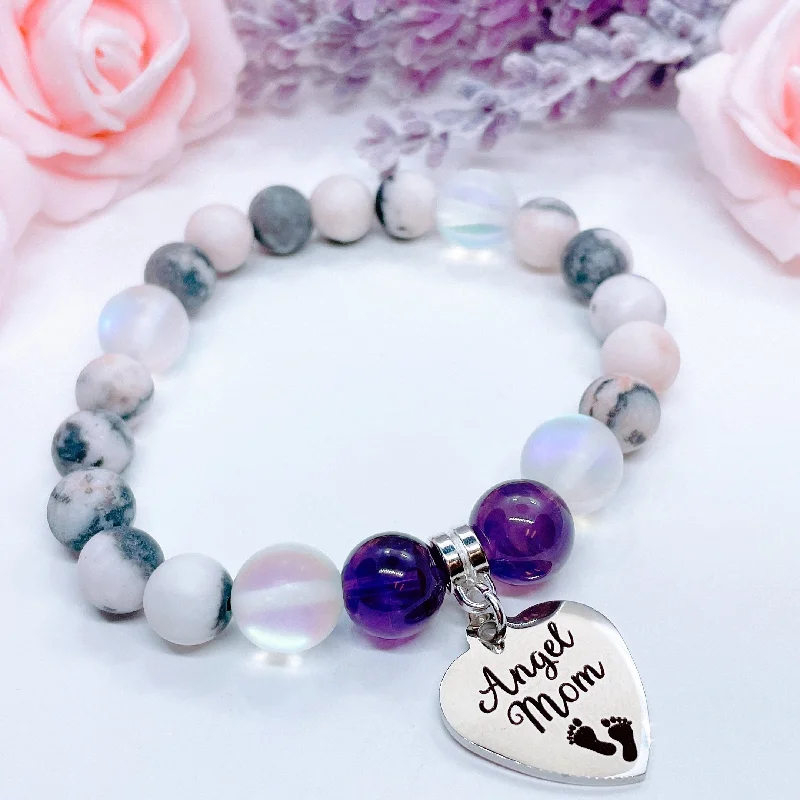 Sleek form bracelets-Angel Mom Classic Charm Bracelet Amethyst