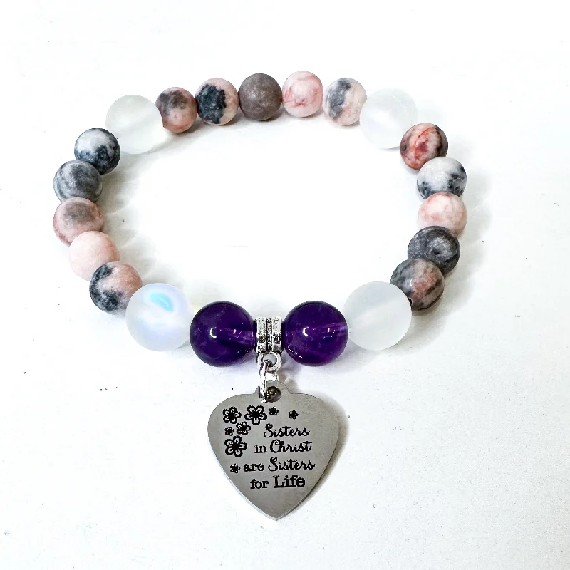 Fine thread bracelets-Sisters in Christ Classic Charm Bracelet Amethyst