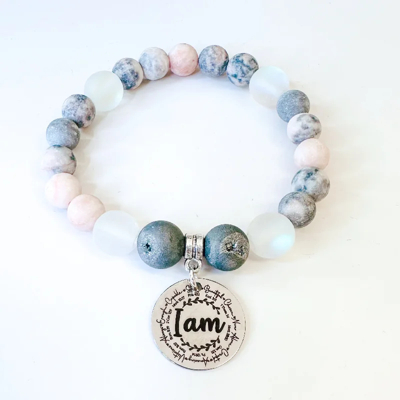 Open frame bracelets-I Am Bible Verses Classic Charm Bracelet Druzy